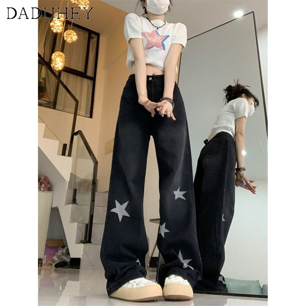 Ảnh DaDuHey New American Ins High Street Retro Jeans Niche Stars Loose Wide-leg Pants Large Size Trousers 4