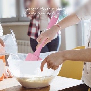 Bộ dụng cụ làm bánh 3 món silicon gồm chổi cọ quét dầu ăn, spatula trộn bột, phới dẹt silicone đánh trứng kem chịu nhiệt