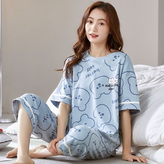 Bộ đồ ngủ cotton tay ngắn in hoạt hình dành cho nữ