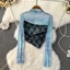 Milyfashion Áo Thun Lưới Tay Dài Chống Nắng Giả Hai Mảnh Ghép Vải Ren Kiểu Retro Mỹ Thời Trang Cho Nữ
