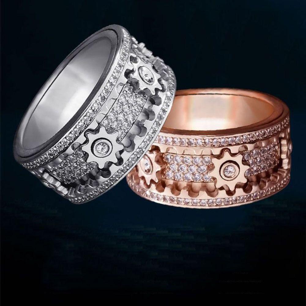 Ediwany Gear Spinner Nhẫn Giải Nén Lo Âu Trang Trí Công Sở Xoay Cơ Cubic Zirconia