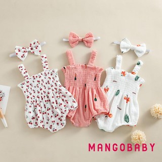 Mgg-baby Girl 2 Bộ Trang Phục Mùa Hè, Áo Liền Quần In Hình Anh Đào / Cà Rốt / Cây Không Tay Có Băng Đô