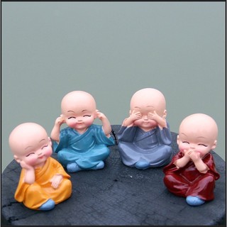 Bộ Tượng Chú Tiểu Hòa Thượng Tứ Không - Phật Phong Thủy Mini 4 Tư Thế, Trang Trí Xe Hơi, Để Bàn- 31