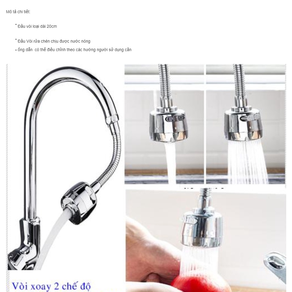 Vòi Inox Loại Dài 20cm Xoay 360 độ Rửa Chén Bát Dĩa Dùng Trong Gia đình