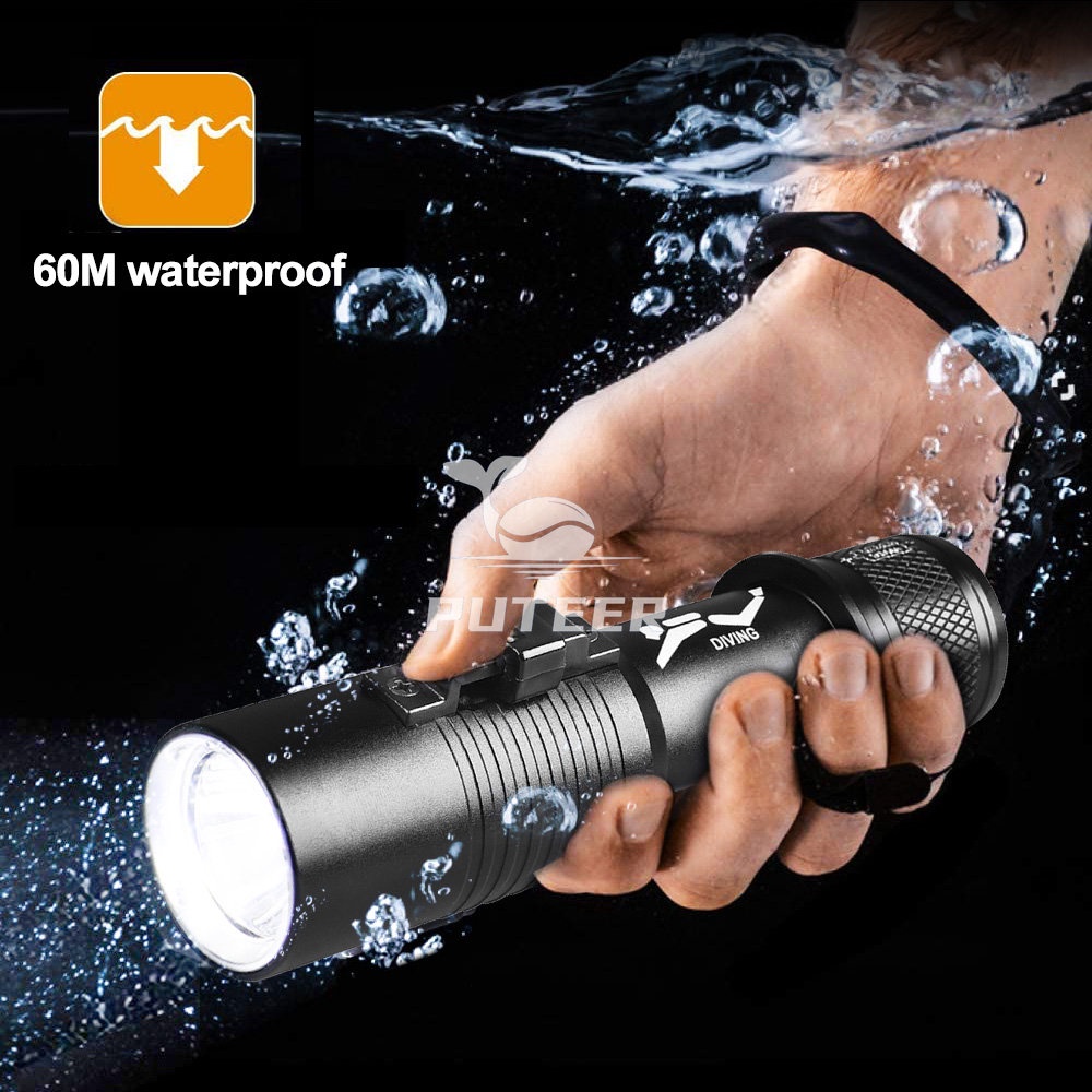Đèn pin LED dưới nước có dây đeo cổ tay, công tắc từ tính - Phù hợp lặn tự do và câu cá