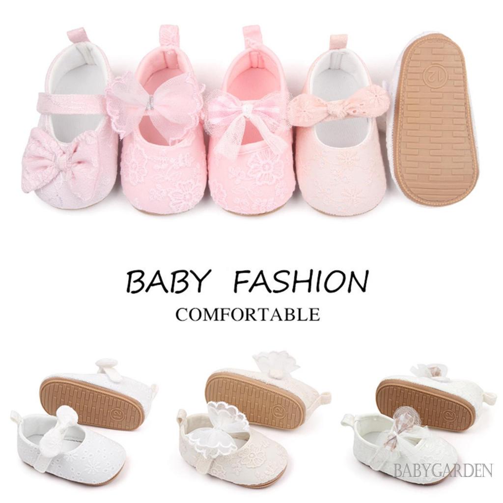 Giày Công Chúa Đế Mềm Chống Trượt Đính Nơ Hoa Xinh Xắn Cho Bé Gái