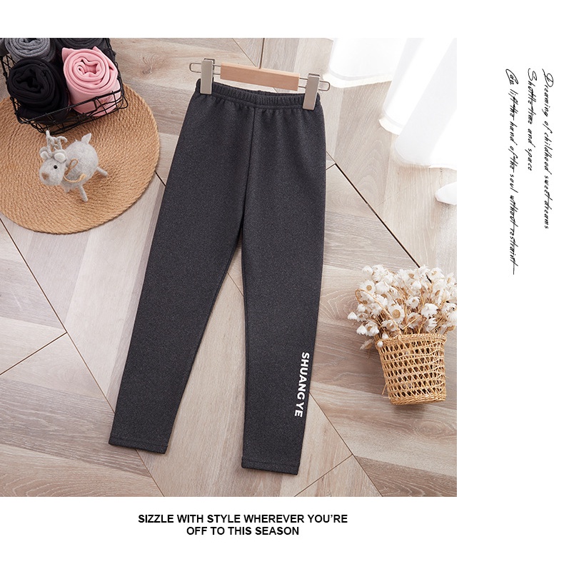 Quần Legging Trẻ Em Plus Nhung Dày 100-160 Kích Thước Nữ Thường Ngày Thu Đông Quần Áo Trẻ Em Chữ Cái Phong Cách Mới Hợp Thời Trang Mặc Ngoài Bé Gái Quần Ấm Áp FU5W