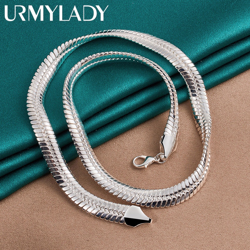 Urmylady Bạc 925 8mm Dây Xích Rắn Phẳng 18 Inch Vòng Cổ Dành Cho Nữ Tiệc Cưới Thời Trang Quyến Rũ Trang Sức Mỹ
