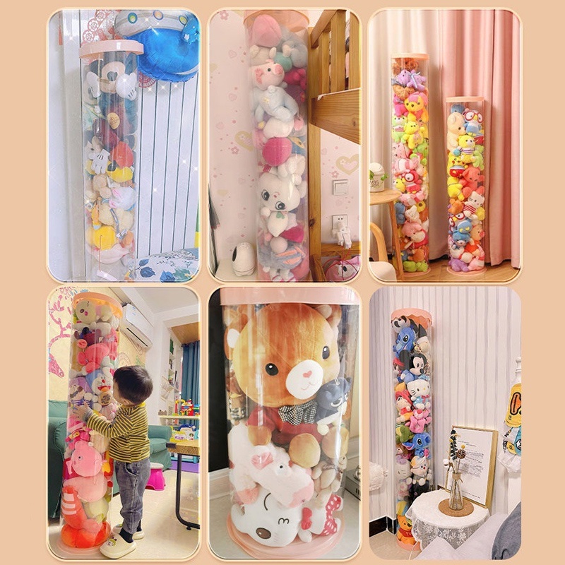 Gia đình hình trụ Hộp đựng đồ chơi nhồi bông bằng PET trong suốt chống bụi，Thùng đựng búp bê sang trọng