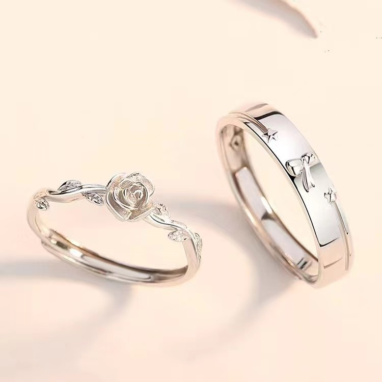 Nhẫn Hở Mạ Bạc 925 Hình Hoàng Tử Bé Và Hoa Hồng Đơn Giản Thời Trang Cho Cặp Đôi