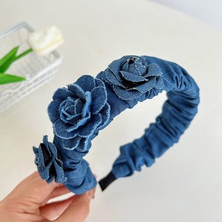 De Băng Đô denim Vành Rộng Không Trượt Giặt Được Hình Hoa Hồng Cho Nữ