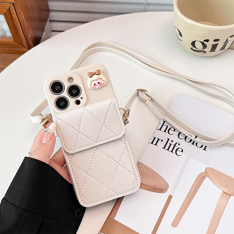 Ví Da Đeo Ngang Dây Điện Thoại Cho IPhone 13 12 15 16 14 Pro Max SE Vỏ Đựng Thẻ Chống Sốc