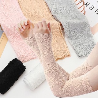 Găng Cánh Tay Chống Nắng Bằng Lụa Lạnh Phối Ren Thoáng Khí Bảo Vệ Chống Tia UV