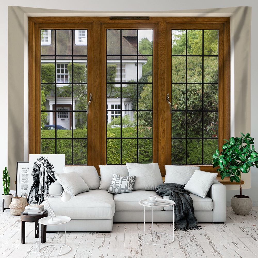 Phong cảnh qua cửa sổ tấm thảm treo tường có kẹp tấm thảm polyester phòng ngủ tấm thảm treo tường trang trí phòng quà tặng (có kẹp)