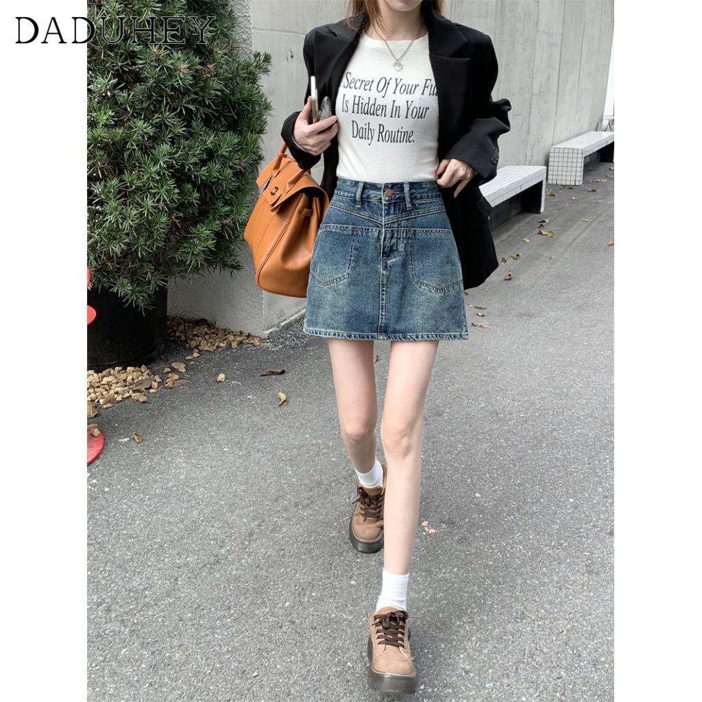 Ảnh Chân váy denim DADUHEY dáng chữ A phong cách retro thời trang Hàn Quốc cho nữ 3
