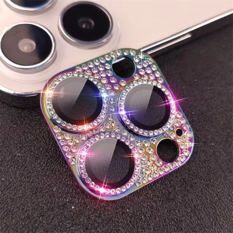 Phim ống kính vòng bảo vệ camera thủy tinh tích hợp kim cương phù hợp cho iPhone 11 12 13 14 Pro Max