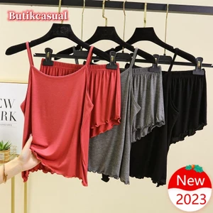 Bộ Đồ Ngủ 2 Món Gồm Áo Cotton Trơn Dáng Rộng Và Quần Ngắn Thời Trang Mùa Hè 2023