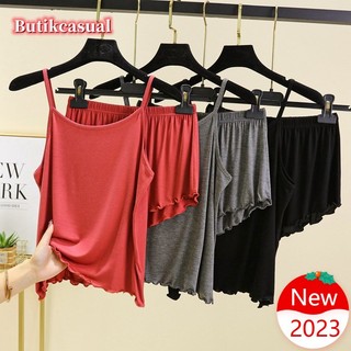 Bộ Đồ Ngủ 2 Món Gồm Áo Cotton Trơn Dáng Rộng Và Quần Ngắn Thời Trang Mùa Hè 2023