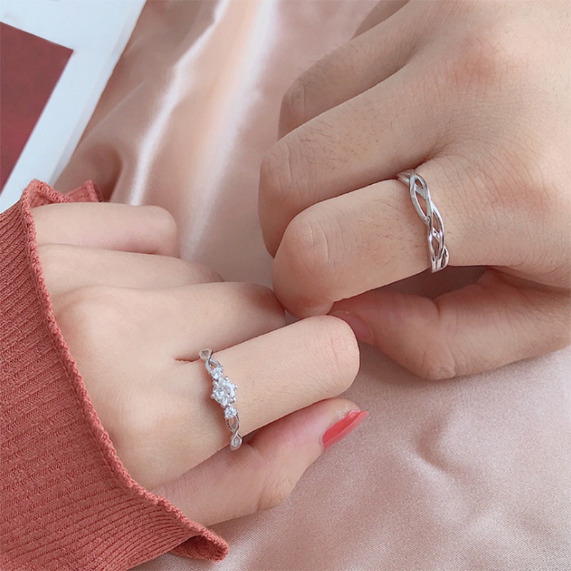Cặp Nhẫn Cặp Đính Đá Zircon Có Thể Điều Chỉnh Kích Thước