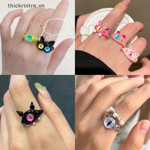 THI Mới Thời Trang Đen Quái Vật Nhẫn Nữ Ngộ nghĩnh Mắt Lớn Hoạt Hình Cặp Đôi Nhẫn Cưới Ngón Tay Trang Sức Ngọt Ngào Phụ Kiện VN