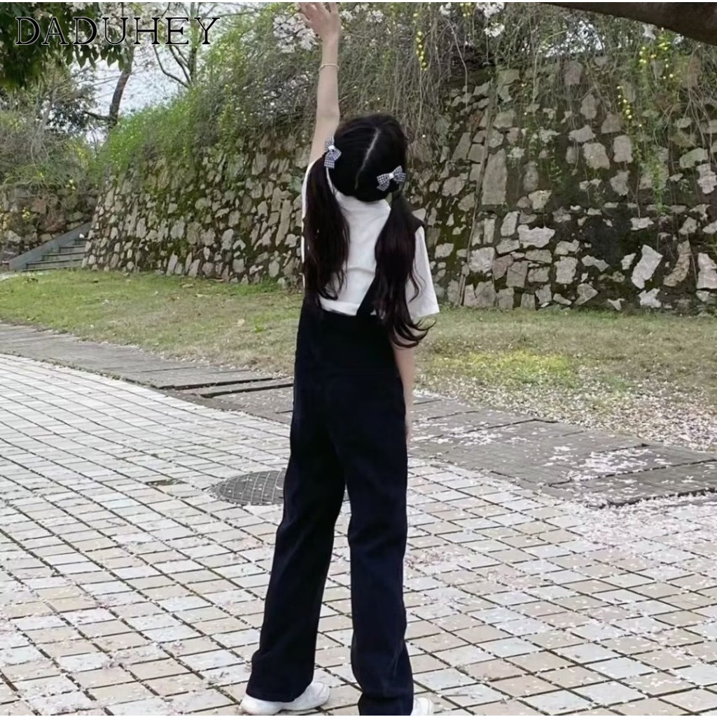 Ảnh DaDuHey New Korean Version of INS Cute Thin Denim Overalls WOMEN'S Niche High Waist Wide Leg Pants Jumpsuit 4