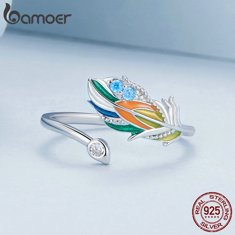 BAMOER Nhẫn Hở BạC 925 HìNh Cá Koi Và Cá Voi ThờI Trang Cho Nữ