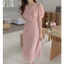 Suxi Tay Ngắn Mùa Hè Vintage Phong Cách Hàn Quốc Cổ Chữ V Hoa Ôm Vừa Vặn Đầm Voan