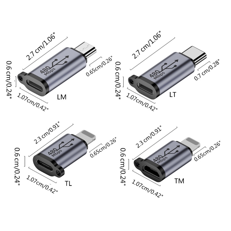 Đầu Nối Sạc Nhanh Chuyển Đổi Ổ Cắm iOS8pin Sang Cổng Cắm Type-C Micro USB 480Mbps 18W