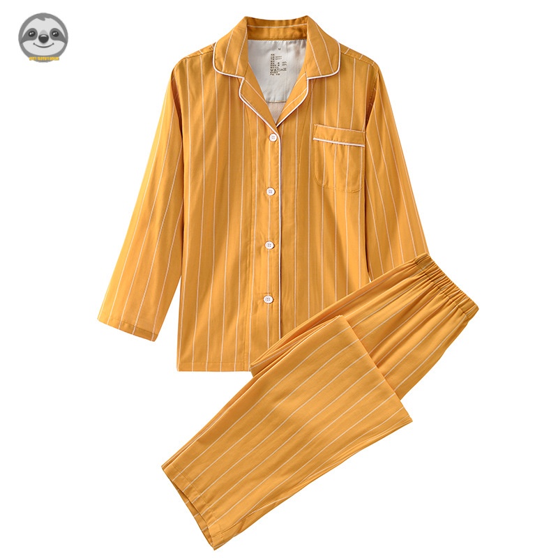 Bộ Đồ Ngủ Pijama Hai Lớp / Quần Dài Bằng Vải cotton Kẻ Sọc Dọc Phong Cách muji Nhật Bản Dành Cho Cặp Đôi / Nam Nữ