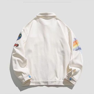 Áo Khoác Denim Tay Dài Cổ Gập In Họa Tiết Graffiti Thời Trang Cho Nam Và Nữ