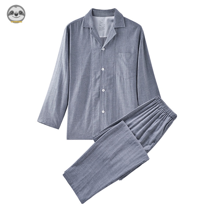 Bộ Đồ Ngủ Pijama Vải Gạc Hai Lớp Màu Trơn Phong Cách muji Nhật Bản Cho Cặp Đôi