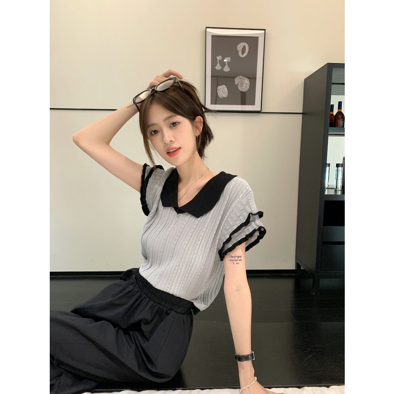 Suxi Tất Cả Trận Đấu Rời Tay Ngắn Đan Nữ Mùa Hè Vintage Mỏng Top