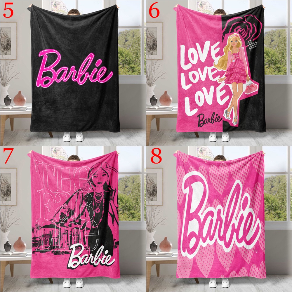 Chăn flannel In Hình Búp Bê barbie Một Mặt Màu Hồng Thoáng Khí Làm Quà Tặng Tốt Nhất Cho Người Lớn