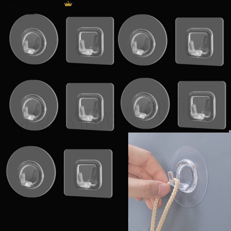 Móc Treo Đồ Dán Tường Trong Suốt Chống Nước Chịu Tải Nặng Không Đục Lỗ Cho Nhà Bếp Nhà Tắm