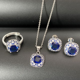 ♥ Thời Trang Sang Trọng Xanh Tanzanite Bộ Trang Sức Nhẫn Vàng Trắng Bông Tai Bé Gái Tính Khí Mặt Dây Chuyền Sapphire Vòng Cổ Bạc Quà Tặng Tinh Tế