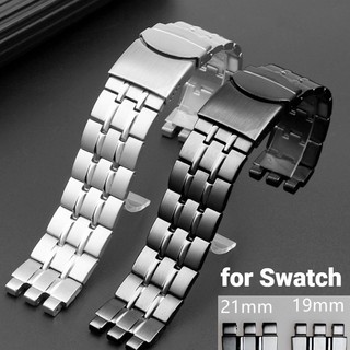 Dây Đeo Đồng Hồ Bằng Thép Không Gỉ 19mm 21mm Màu Đen Bạc Cho Swatch YVS451 YVS435 YCS443G