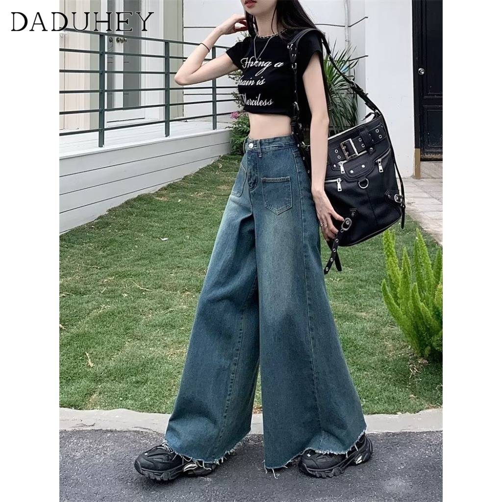 Ảnh DaDuHey New American Ins Retro Washed Jeans Women's High Waist Loose Wide Leg Pants Large Size Trousers 4