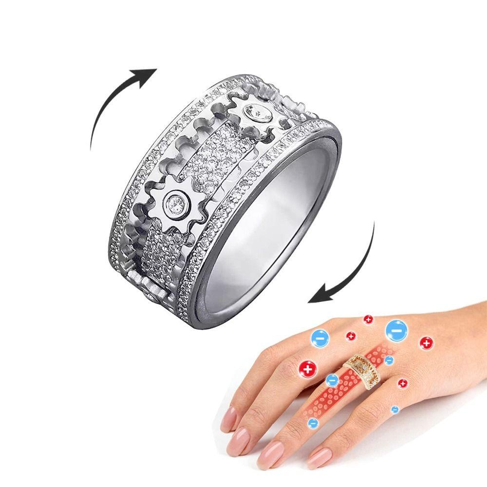 Ediwany Gear Spinner Nhẫn Giải Nén Lo Âu Trang Trí Công Sở Xoay Cơ Cubic Zirconia