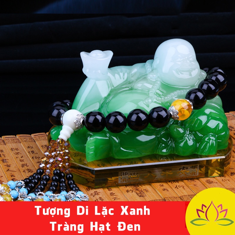 Set Tượng Phật Di Lặc Xanh Ngọc Kèm Chuỗi Hạt Và Nước Hoa Trang Trí Taplo Ô Tô - Để Bàn Làm Việc Bình An