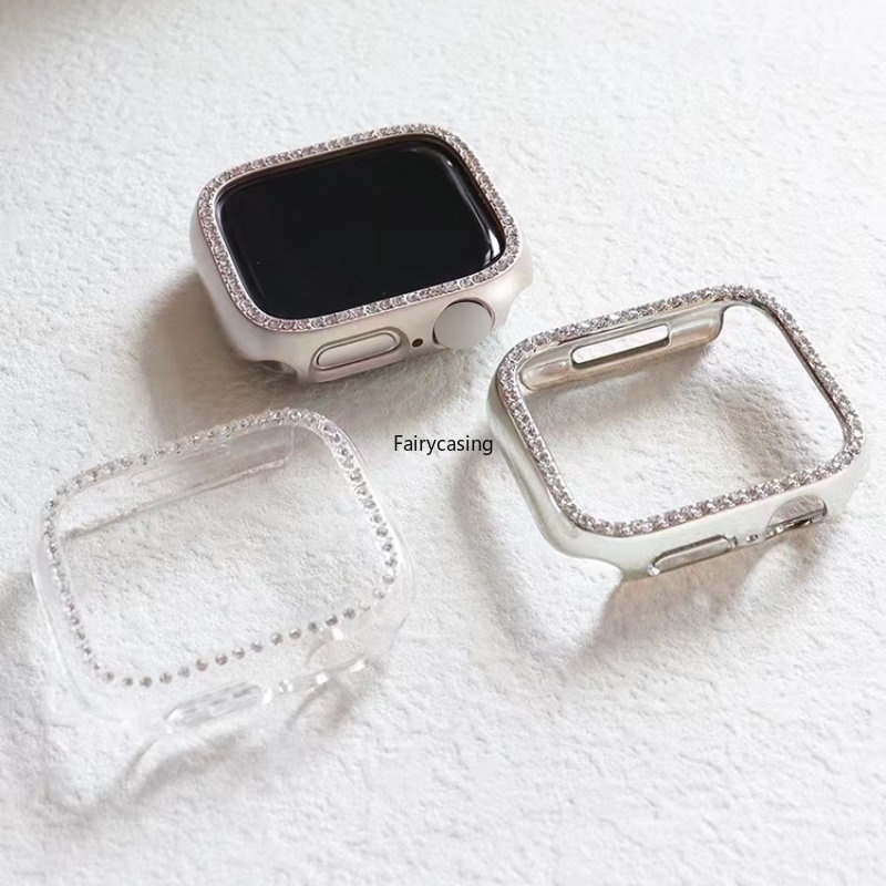 Ốp lưng kim cương cho Apple Watch 11 10 9 8 7 6 5 4 3 2 1 SE, bảo vệ, Bling, 38/40/41/42/44/45/46/49mm, Ultra 2
