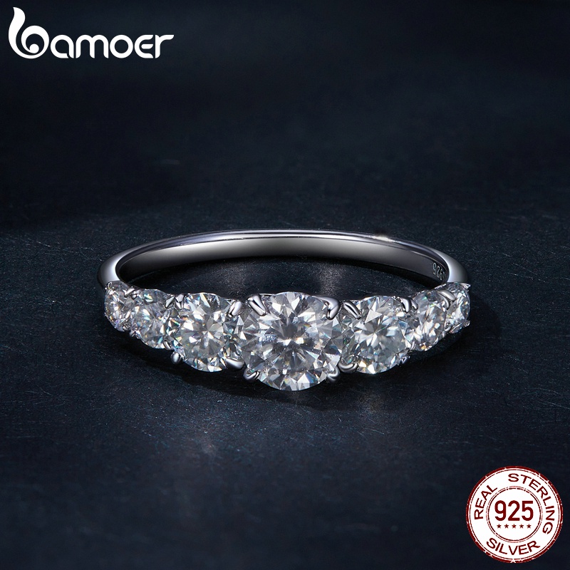 Nhẫn Đeo Tay Bamoer 100% Kim Cương Giả Lấp Lánh 925 Sliver 0.5ct / 0.3ct / 0.1ct MSR037-6