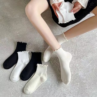 Vớ Cotton Cổ Trung Màu Trơn Thấm Hút Mồ Hôi Thoáng Khí Chống Ma Sát Phong Cách Nhật Bản Dễ Thương Cho Nữ