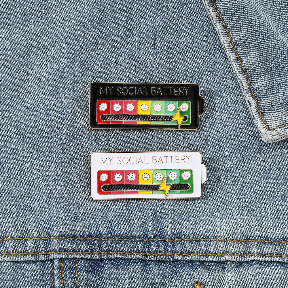 [Yunyuan] Huy Hiệu Kim Loại Đeo Ngực Tháo Rời Được Hình Pin Xã Hội Xã Hội 40X15Mm MY SOCIAL BATTERY