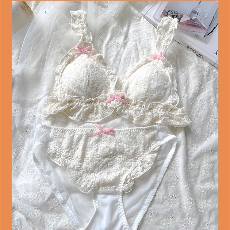 Bộ Áo Ngực Thêu Ren + Quần Lót Đính Nơ Thời Trang Nhật Bản Quyến Rũ Cho Nữ