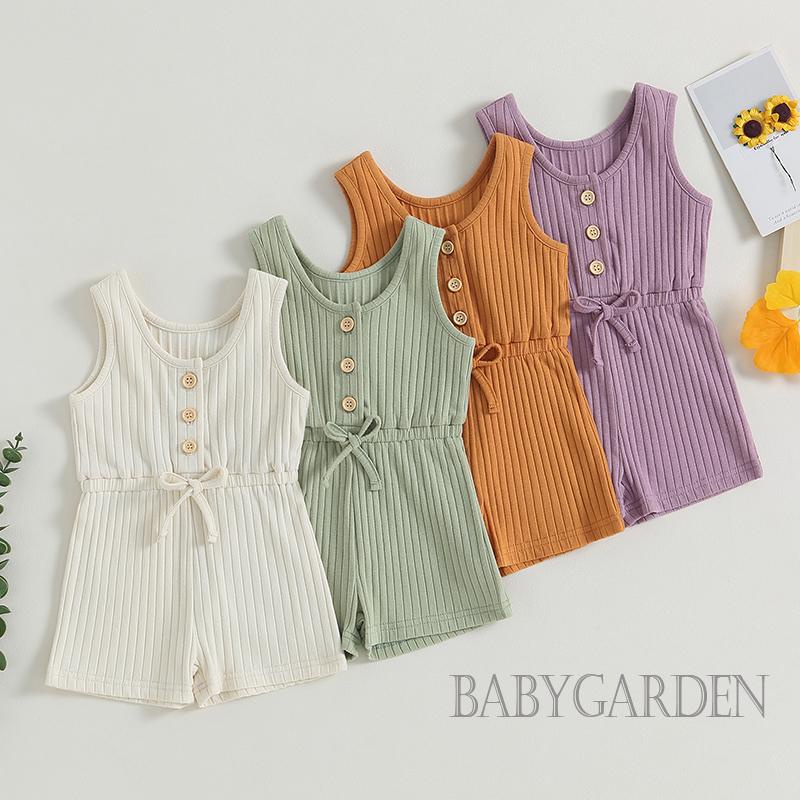 Bộ Áo Liền Quần Không Tay Màu Trơn Dễ Thương Cho Bé Gái 6 Tháng-4 Tuổi