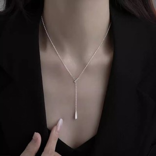 Dây Chuyền Mạ Bạc 925 Mặt Hình Giọt Nước Đơn Giản Phong Cách Retro Cho Nữ