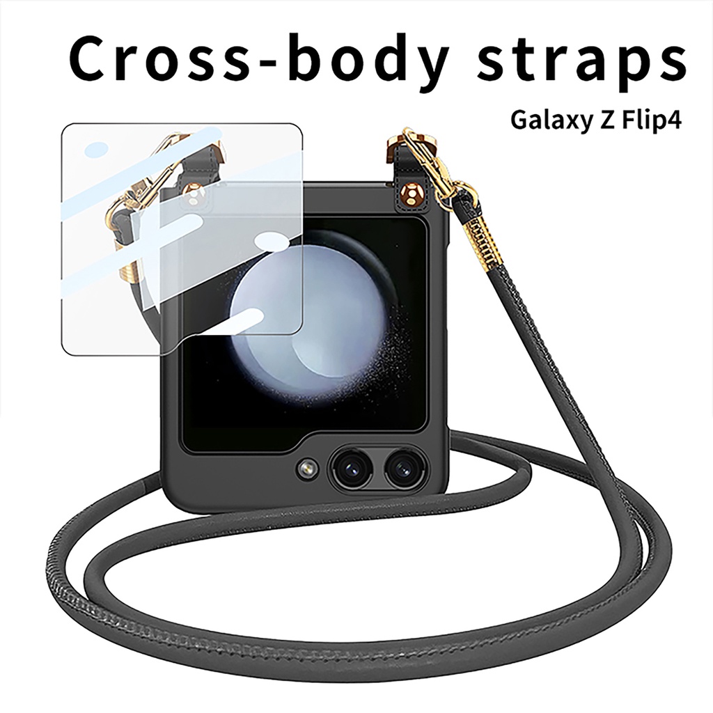Ốp Điện Thoại Phim Gương Đeo Ngang Cho Samsung Galaxy Z Flip 5 4 6 Flip6 Flip4 Flip5 5G Vỏ Cứng Mạ Điện Chống Sốc