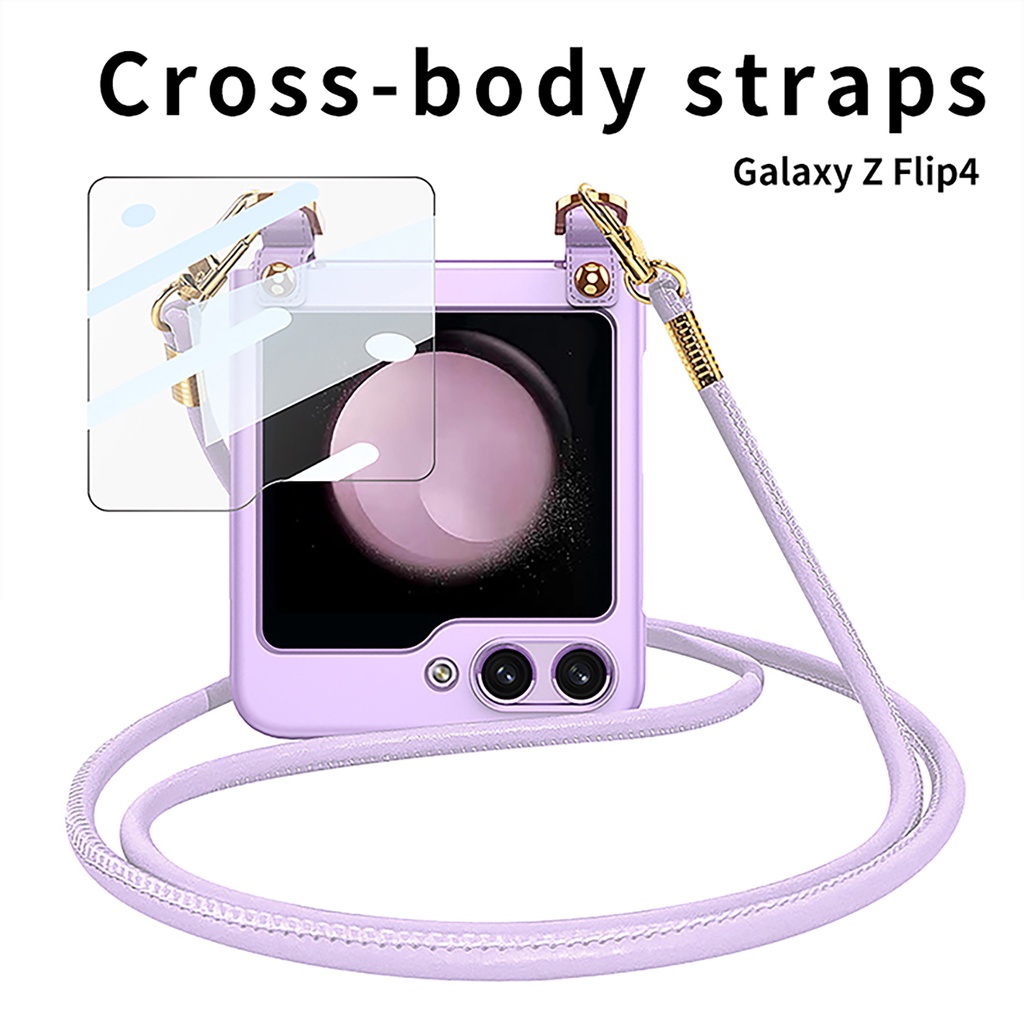 Ốp Điện Thoại Phim Gương Đeo Ngang Cho Samsung Galaxy Z Flip 5 4 6 Flip6 Flip4 Flip5 5G Vỏ Cứng Mạ Điện Chống Sốc