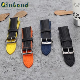 Dây Đeo Đồng Hồ Bằng Da Bò Và Silicon Mềm Chống Nước Thoáng Khí In Họa Tiết Sợi Carbon Kích Thước 18mm 20mm 22mm 24mm