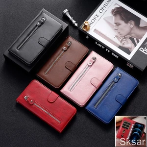 Bao Da OPPO A17 A57 A53 A54 A15 A16 A17k A77 A77s A96 A76 A5 2020 A93 Điện Thoại Dạng Ví Nắp Lật Có Khóa Kéo Và Ngăn Đựng Thẻ Cho